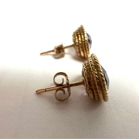 Milor Made In Italy 14k Gold Braided Bezel Set Stud Earrings